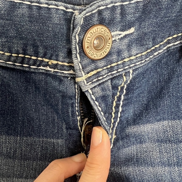 Maurices Bridget Y2K Thick Stitch Sequin Embellished 5Pocket Flare Leg Jeans 1/2 - Picture 6 of 13